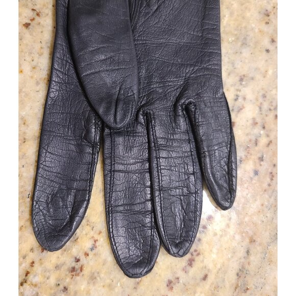 Vintage Womens Size S Black Leather Formal 7.5" Short Gloves - Picture 7 of 16